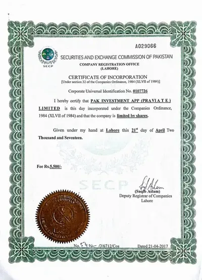 SECP Certificate of Incorporation preview